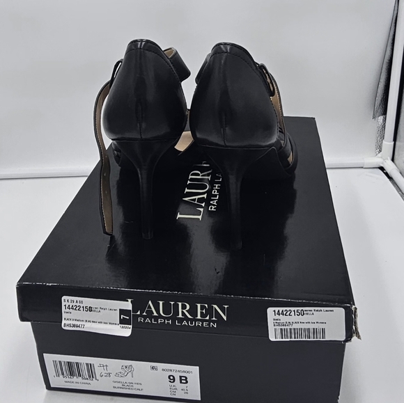 Lauren Ralph Lauren Black Leather Gisella Open Toe Pumps Size 9M EUC - Picture 8 of 9